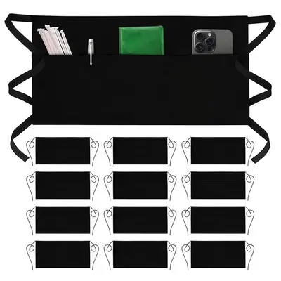 Cross-border Short Multi-Pocket Waterproof Oil-Resistant Half-Length Waist Apron for Waiters, Work Apron for Daily Shifts, Customizable