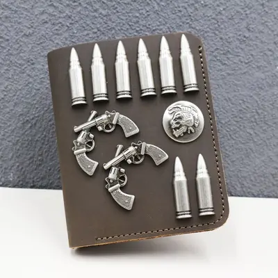 Punk Perçinli Gerçek Deri Erkek Cüzdan, Kısa Model, Çıtçıtlı - 11
