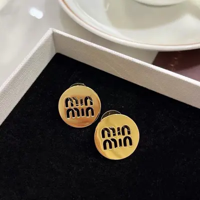 Gold-Plated Copper Stud Earrings, Shiny Gold Hollow Letter Circle Design