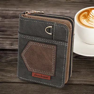 Men's Slim Bi-Fold Zipper Wallet with Coin Pocket - 3