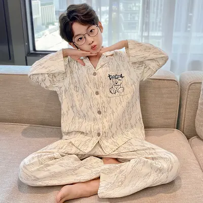 Boys' Long Sleeve Pajama Cardigan, Spring Autumn, Medium to Big Kids - 7