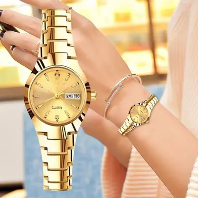 Kızlar için saat, modaya uygun, su geçirmez, parlak, sade mizaç, çelik bant, çift takvim, kadınlar için kuvars saat, dropshipping