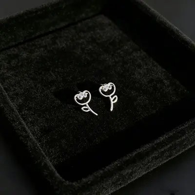 S999 Sterling Silver Zircon Stud Earrings Women - 10