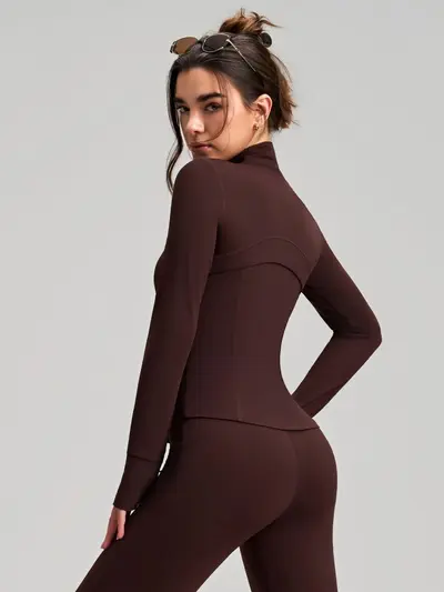 Women's Slim-Fit Yoga Jacket with Thumb Holes - 3