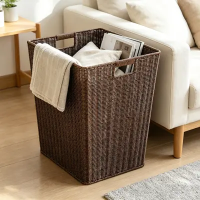 Rattan dokuma saklama kutusu oturma odası oyuncak depolama sepeti