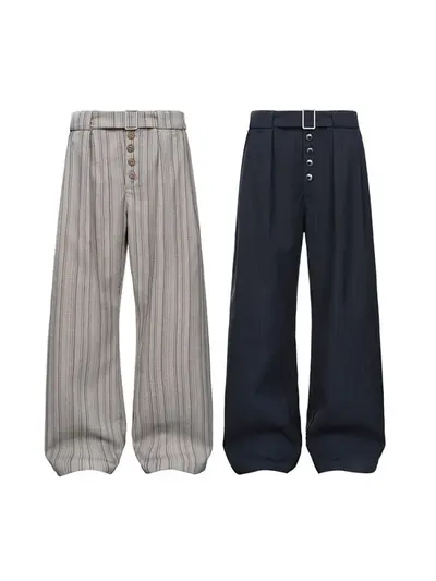 Striped Wide-Leg Trousers, American Retro Snap-Button, Old Money Style