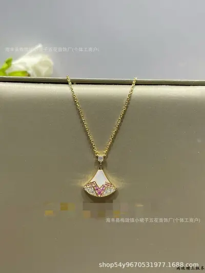 V Jinbao Necklace, White Mother-of-Pearl, 18K Rose Gold Plated, CNC Carved - 10