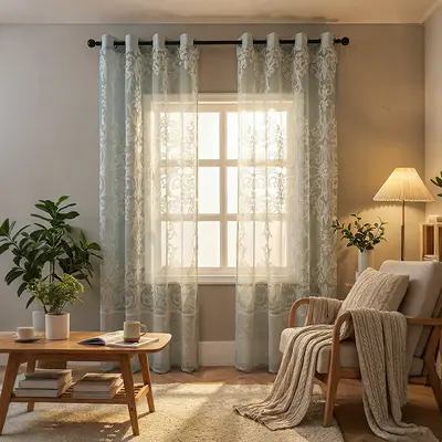 Nordic minimalist yarı karartma tül perde, katyonik renk bloklu, hazır - 9