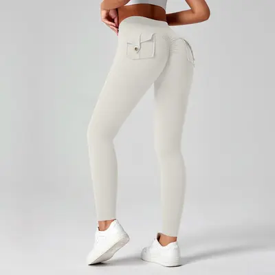 Damen-Yogahose mit hohem Bund, Po-Lifting-Effekt, angeraute elastische Qualität - 6