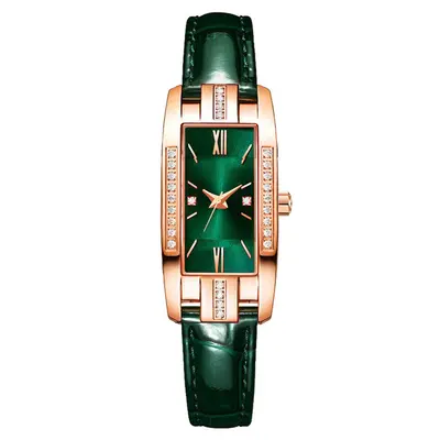 TikTok Small Green Watch Internet Celebrity Live Streaming Traffic Driving Diamond Studded Small Square Women's Watch Retro Fashion Women's Watch Wristwatch. - 7