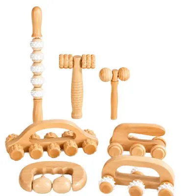 Jienier Holzmassagestab, Meridian-Bürste, Schaber-Pad, Ganzkörper-Gesundheitsmassagegerät, Fitness- und Beauty-Massagegerät
