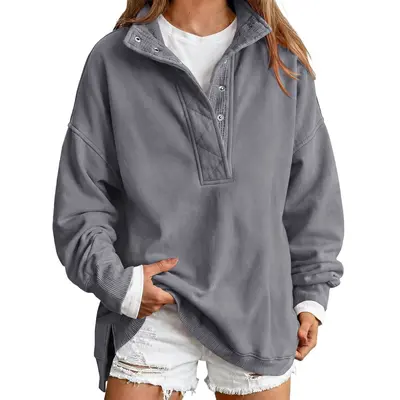 Women's Loose Button-Up Long-Sleeve Warm Fleece Sweater - 8