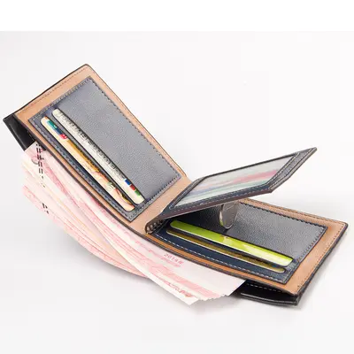 Men's Short Embossed Wallet, Horizontal Slim Leather Design - 6