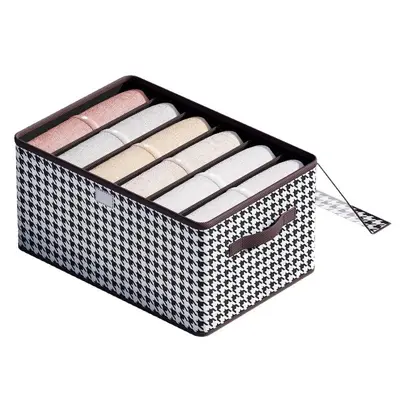 Houndstooth patterned pants storage box with lid, partitioned - 6