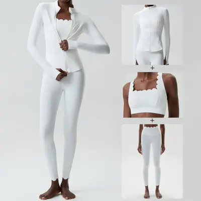 Enges Yoga-Set für Damen, große Größen, elastisch, schnell trocknend, 3-teilig - 9