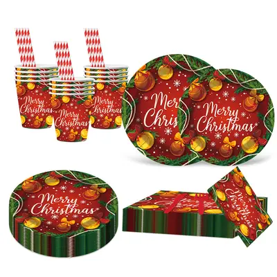 Christmas Themed Disposable Paper Bowls and Plates Set