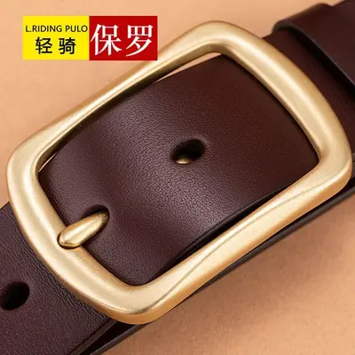 [Free Hole Punch] Men's Belt Pure Leather Pin Buckle Men's Denim Comfortable Retro Comfort Easy to Match Genuine Leather Belt - 10