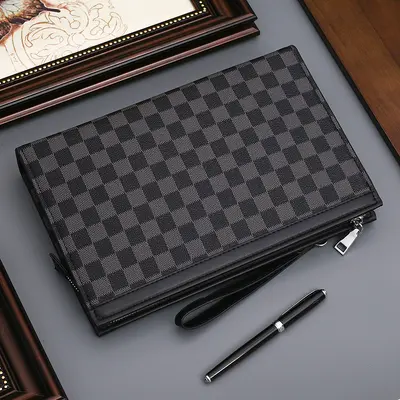 Men's Handbag, Large Capacity Everyday Business Bag with Plaid Pattern - 3