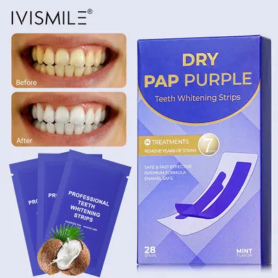V34 Teeth Whitening Strips Set, PAP Dry and Wet, Purple - 2