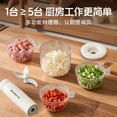 志高绞肉机家用电动不锈钢多功能料理机小型蒜泥机四碗双刀不串味