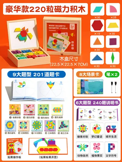 Magnetic Tangram Puzzle, Geometric Magnetic Building Blocks for Kids Ages 3+ - 12