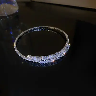 Zircon ribbon open bangle bracelet - 10