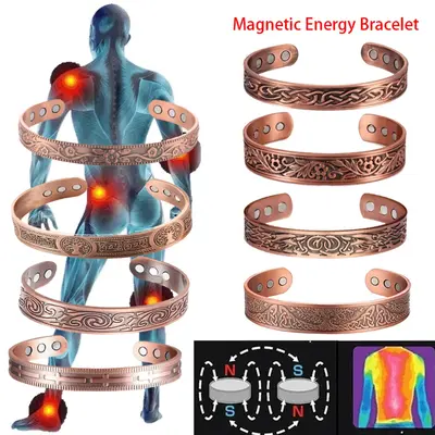 Grenzüberschreitend beliebtes Magnet-Armband-Ring-Set Magnetarmband Blüten Antik-Rotkupfer gebürstet Vintage-Stil Schmuck für Herren und Damen