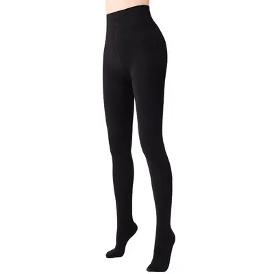 Women's Fleece-Lined Tights, 80D, Matte Black, Slimming