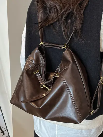 Women's Backpack, Solid Color, Large Capacity, Multi-Compartment Daily Tote - 6