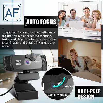 4K webcam auto-focus wide-angle 1080p to 2K resolution