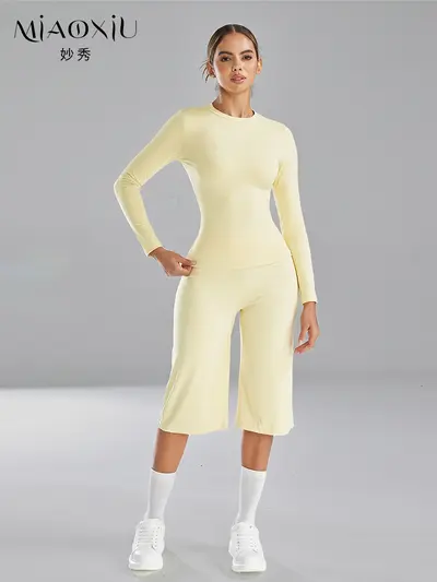 Long Sleeve Yoga Set Women Two-Piece Quick-Dry High Waist Fitness Wear - 3