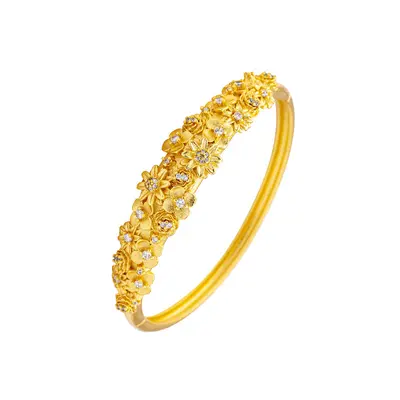 Chinese style sand gold bracelet diamond plated flower clasp