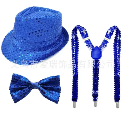 1970s Disco Party Sequin Hat, Gloves, Bow Tie and Shoulder Straps Set - 10