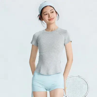 2026春夏新品瑜伽服女圆领短款T恤修身健身运动普拉提短袖上衣