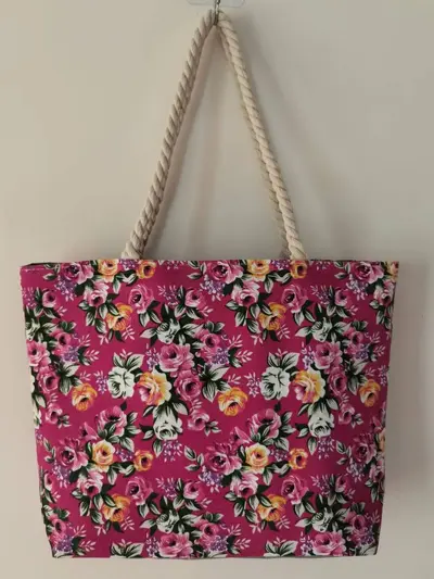Printed Canvas Shoulder Bag, Floral Pattern, Large Capacity Tote Bag - 12