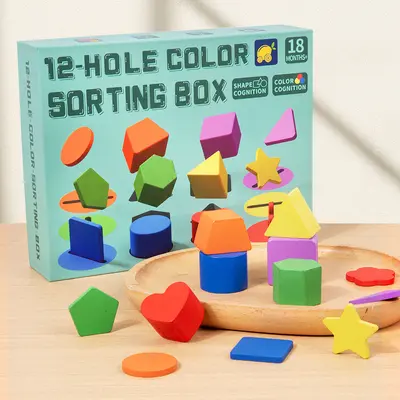 Holz-Formerkennungs- und Farb-Sortierspielzeug mit Zuordnungsbox
