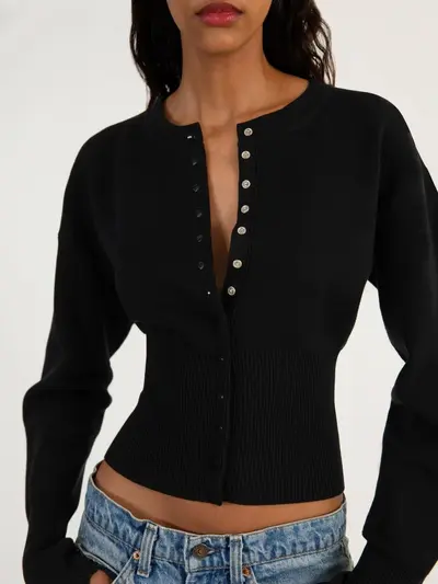 Damen-Rundhals-Strickcardigan, französischer Klassikstil, Freizeitpullover - 9