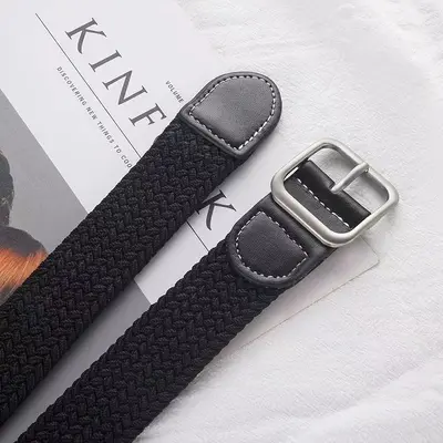 Hong Kong Tarzı Ins Retro Kanvas Deri Erkek Kemeri Kore Versiyonu Trend Moda Rahat Öğrenci Çok Amaçlı Dokuma Elastik Pantolon Kemeri