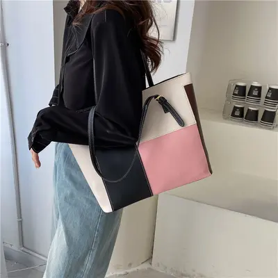 Korean-Style Color Block Large Capacity Women's Tote Bag - 2