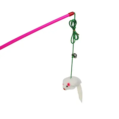 Cat Teaser Wand with Mouse and Rabbit Fur Ball Cat Toys - 3