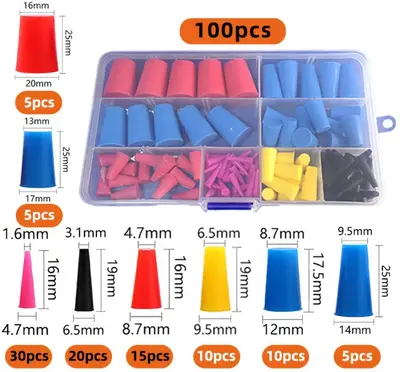 Silicone Plug Set, Conical, Colored, Hole Protection - 9
