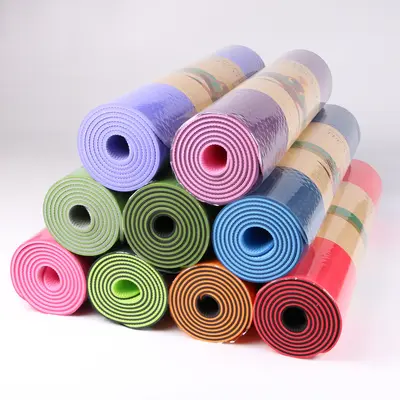 Yiwu Source Factory Direct Supply Brand New 6mm Double-Layer Yoga Mat TPE Two-Color Fitness Exercise Mat