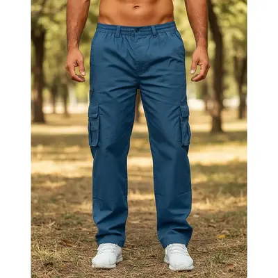 Herren Freizeithose mit mehreren Taschen, lockerer gerader Schnitt, Cargohose