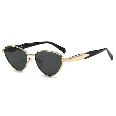 Triangle Cat-Eye Sunglasses, Metal Frame, UV Protection, Korean Style - 5