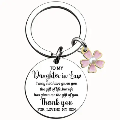 Pink Flower Accessory Stainless Steel Keychain for Car Keys and Bags
