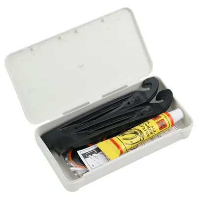 Bicycle Tire Repair Kit with Patches and Tire Levers in Box