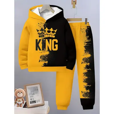 Boys' Hooded Sweatshirt Set, Spring Autumn Printed Two-Piece Casual Kidswear - 10
