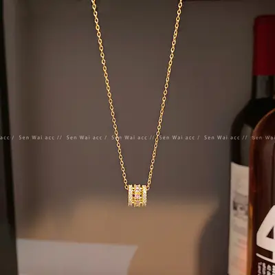Micro-inlaid zirconia titanium steel necklace for women with lock chain - 5