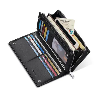 Men's Genuine Leather Long Wallet, Zipper, 19 Card Slots - 3