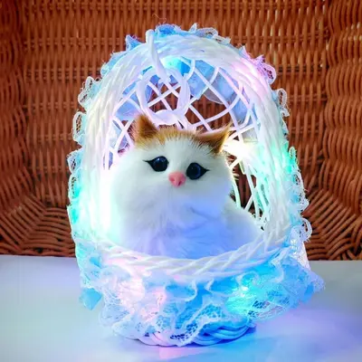 Talking Simulation Kitten Plush Toy with Light-Up Lace Hanging Basket - 8